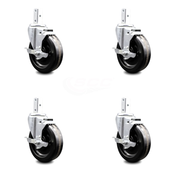 5 Inch Phenolic Wheel Swivel 3/4 Inch Square Stem Caster Set with Brake SCC